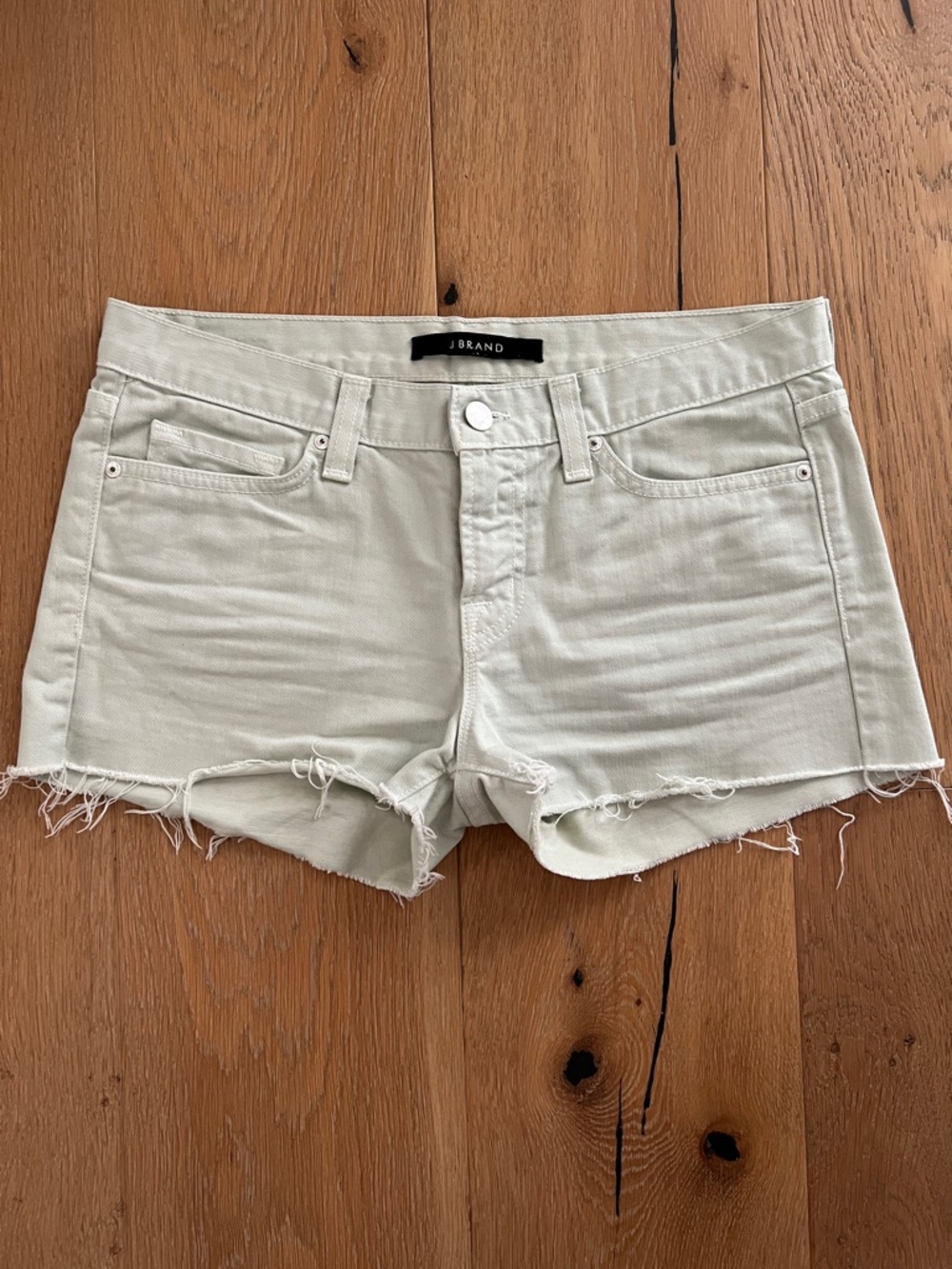 J Brand Cut Off Shorts with Frayed Hem in Aero Color (Light Mint Green) 26
